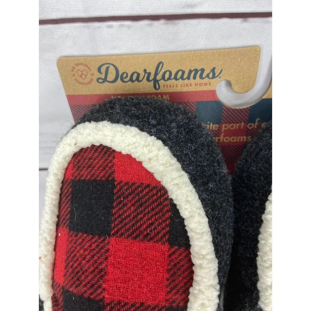 Dearfoams Boys Girls Plaid Multi Fab Moccasins‎ Slippers 11/12